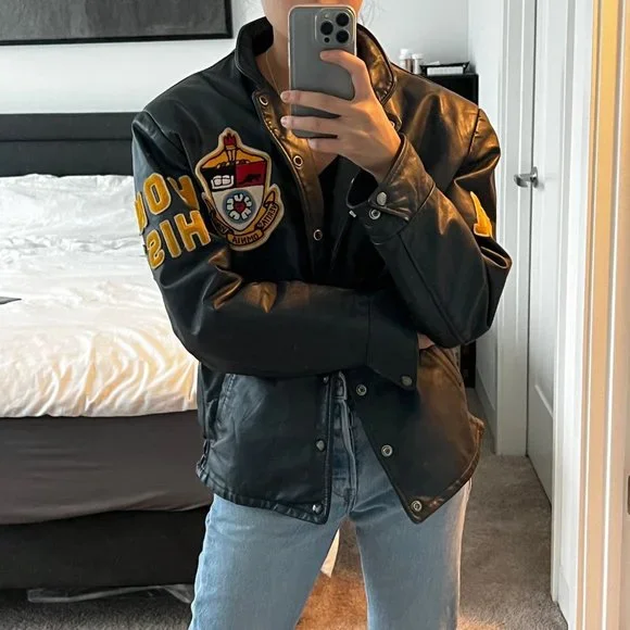 【HI FI FNK】87 Leather Varsity Jacket HI FI FNK】87 Leather Varsity Jacket